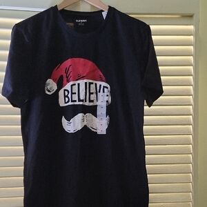 Old Navy Black 'Believe' Santa T-Shirt